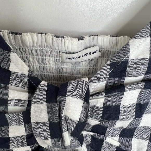 AMERICAN EAGLE Gingham Check Cutout Smocked Black & White Romper - Picture 4 of 6